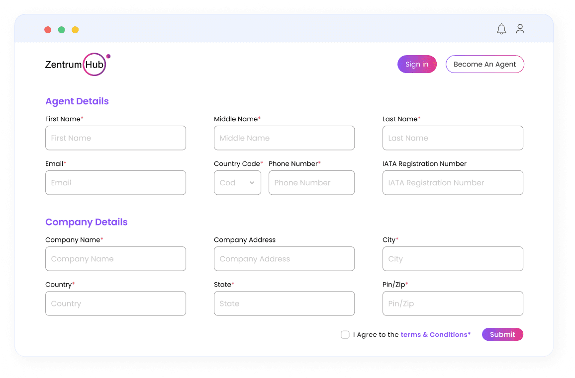 B2B Travel Portal - Agent Signup