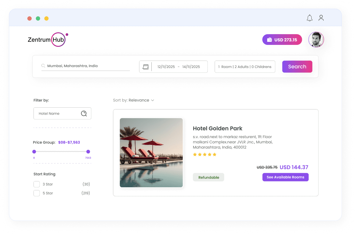 B2B Travel Portal - Room Level Results